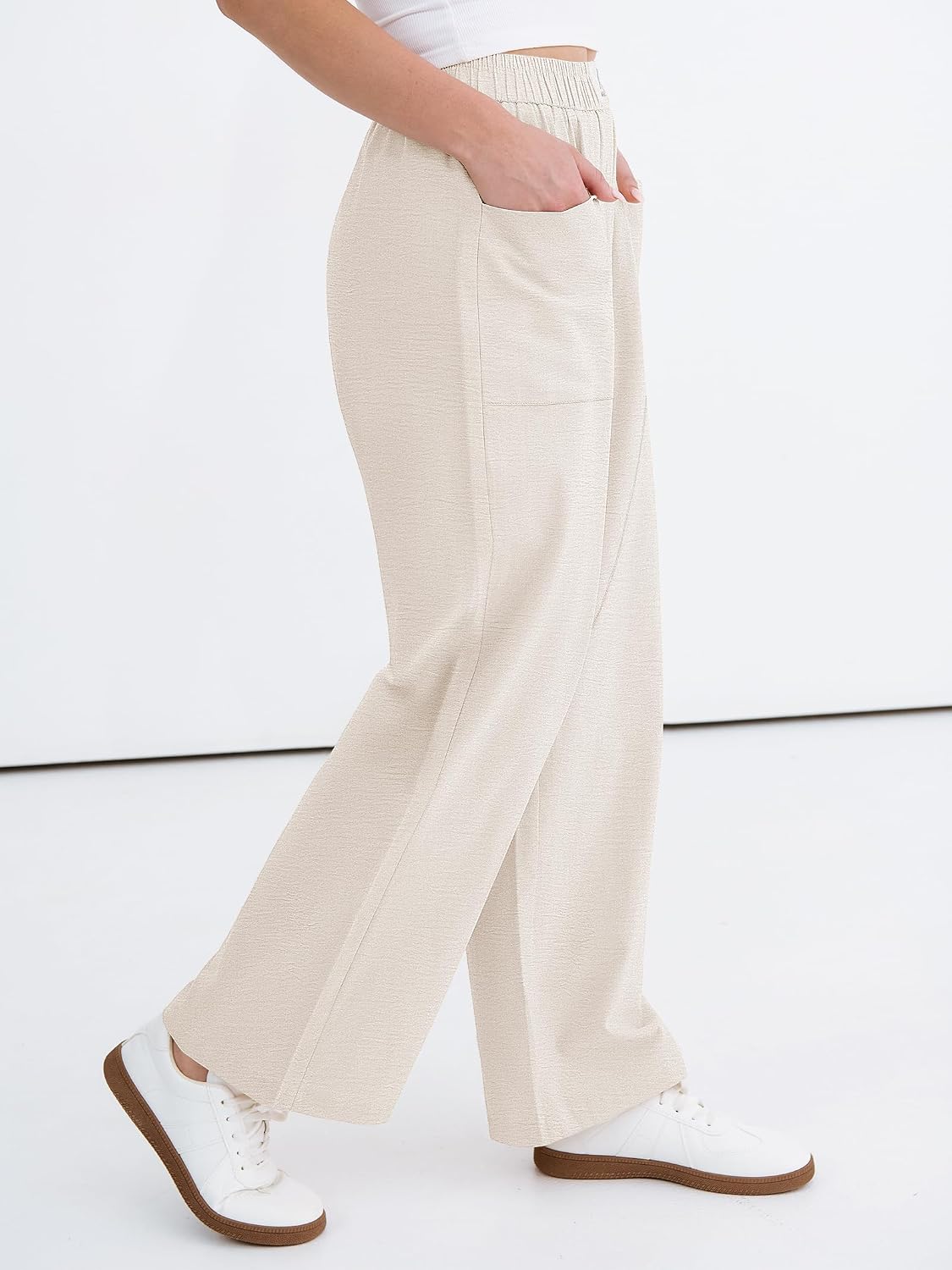 ANRABESS Womens Casual Pants 2026 Summer Loose Fit Lounge Pants with Pockets High Waisted Elastic Waist Straight Leg Trousers