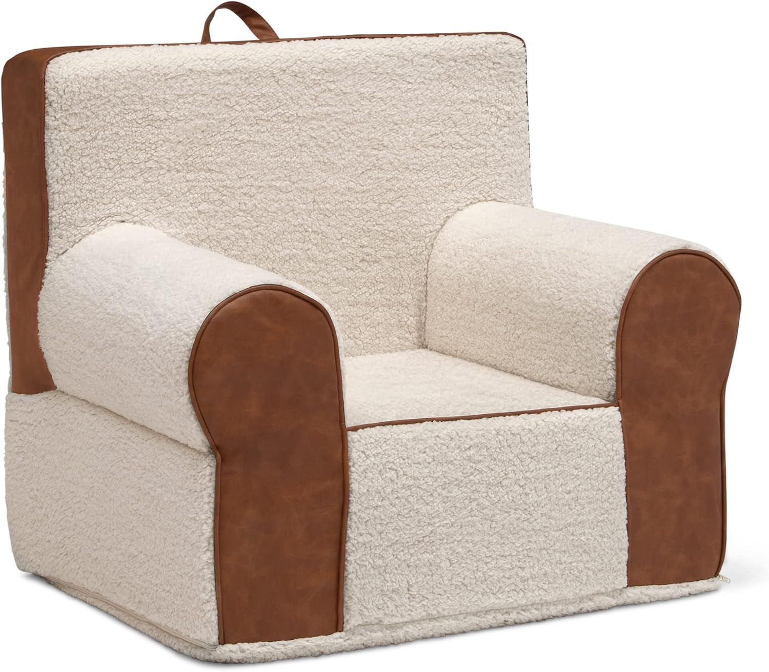 Delta Children Deluxe Cozee Chair, Cream Sherpa/Faux Leather