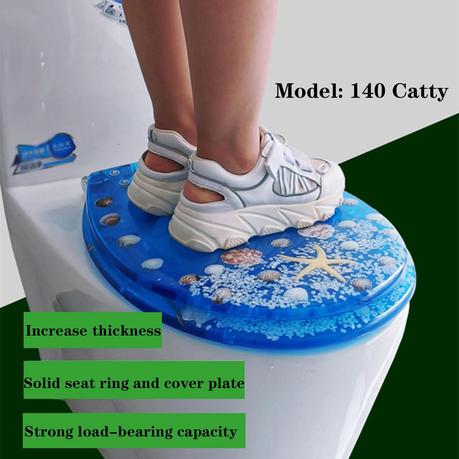 Abattant WC Clipsable Frein De Chute Soft Close, Lunette WC avec Libération Rapide - Série Blue Ocean Motif Naturel De Coquillages Et De Sable, Facile À Nettoyer Et À Installer