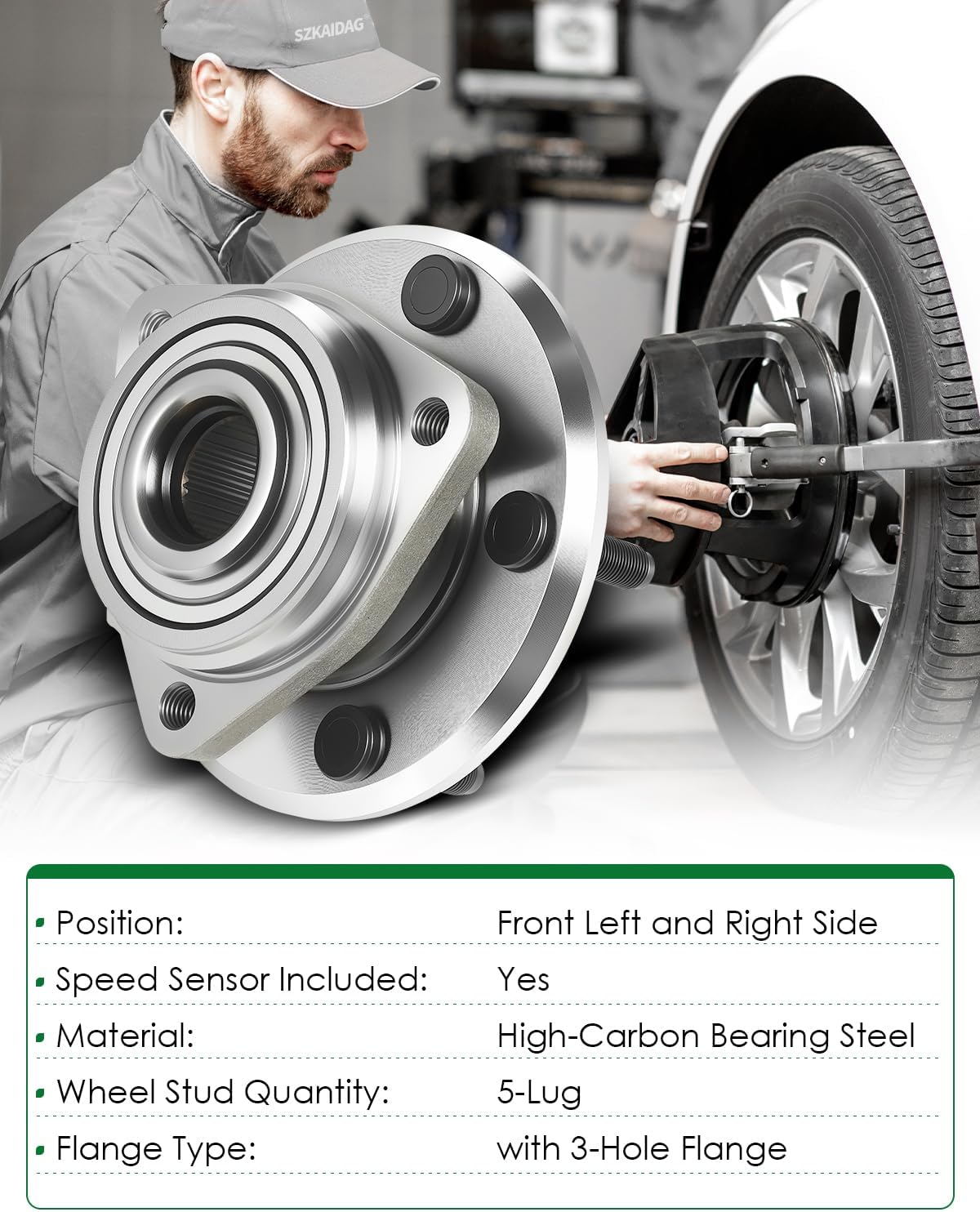 Set of 2 Front Wheel Bearing and Hub Assembly with ABS 5-Lug Fit for:-Jeep Wrangler 2007 2008 2009 2010, for Wrangler 07 08 09 10 3.8L V6 Replace OE# 513272 HA590242 BR930612