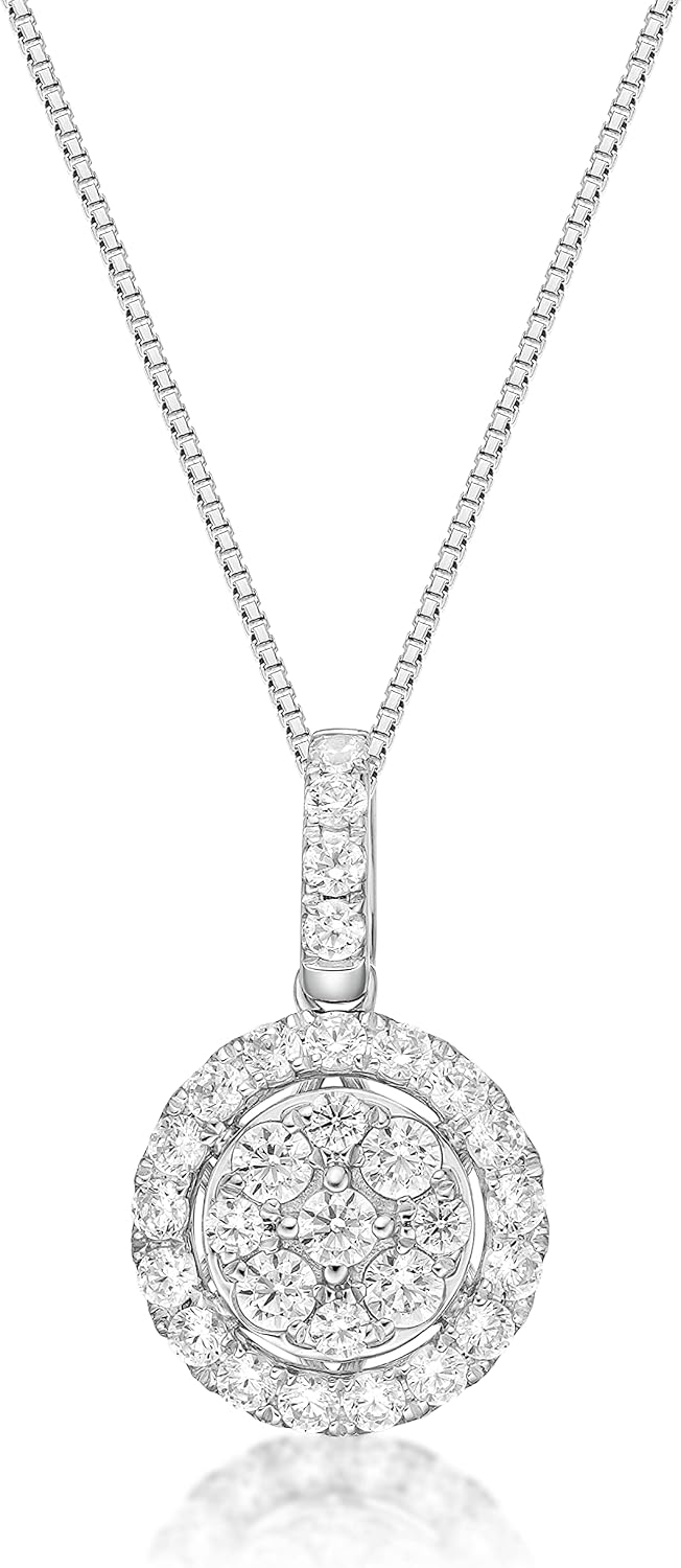 Lavari Jewelers 1/2 Carat Lab Grown Diamond Round Halo Pendant Necklace for Women in 10k White Gold on 18 Inch Chain (G-H, VS2-SI1, cttw) Spring Ring