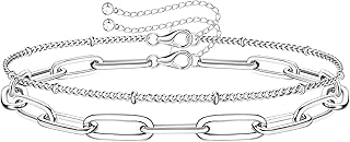 925 Sterling Silver Clasp Paperclip Chain Bracelets 14K White Gold Plate...