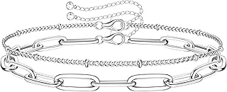 925 Sterling Silver Clasp Paperclip Chain Bracelets 14K...