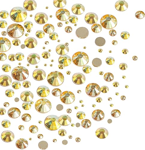 Miniatura 2 de AD Beads 1440 diamantes de imitación dorados de calidad inferior de cristal con parte trasera plana, gemas de cristal redondas, tamaño mixto, sin