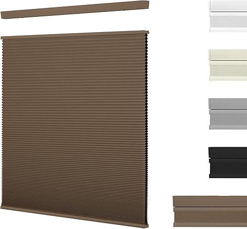 Boolegon Persianas celulares opacas de arriba hacia abajo, sin cordón, con diseño de panal de abeja, para ventanas, tamaño personalizado, marrón