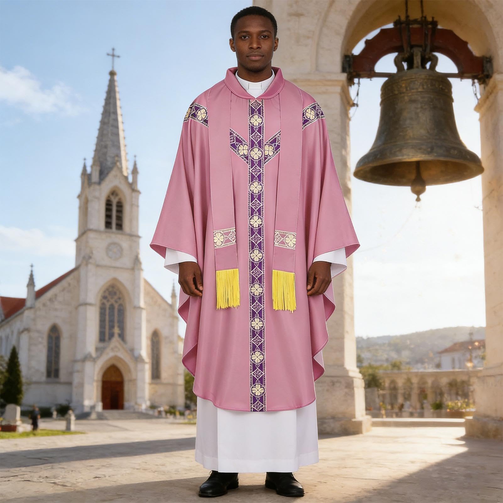 Generico Abito da Sacerdote Uomo con Stola e Pianeta Cattolica | Abiti Religiosi Da Padre Per Messa Per Preghiera Uomini Chiesa Matrimonio Eventi Servizio Fotografico Vacanze Maschere