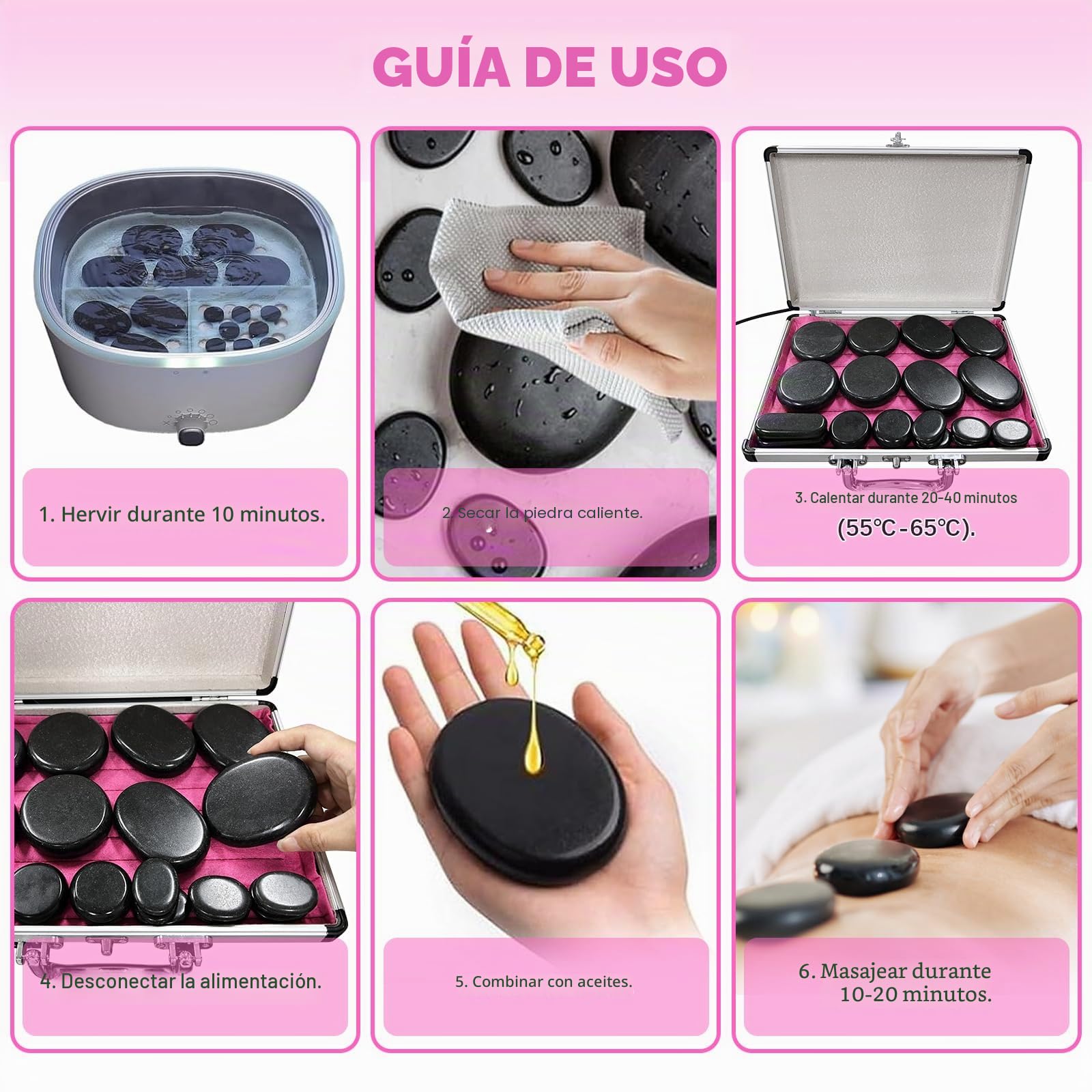 Hot stone massage set, kit de masaje con piedras calientes con calentador, juego de piedras calientes portátiles, piedras de masaje calientes hechas de basalto, para masajes, relajación (21 piedras)