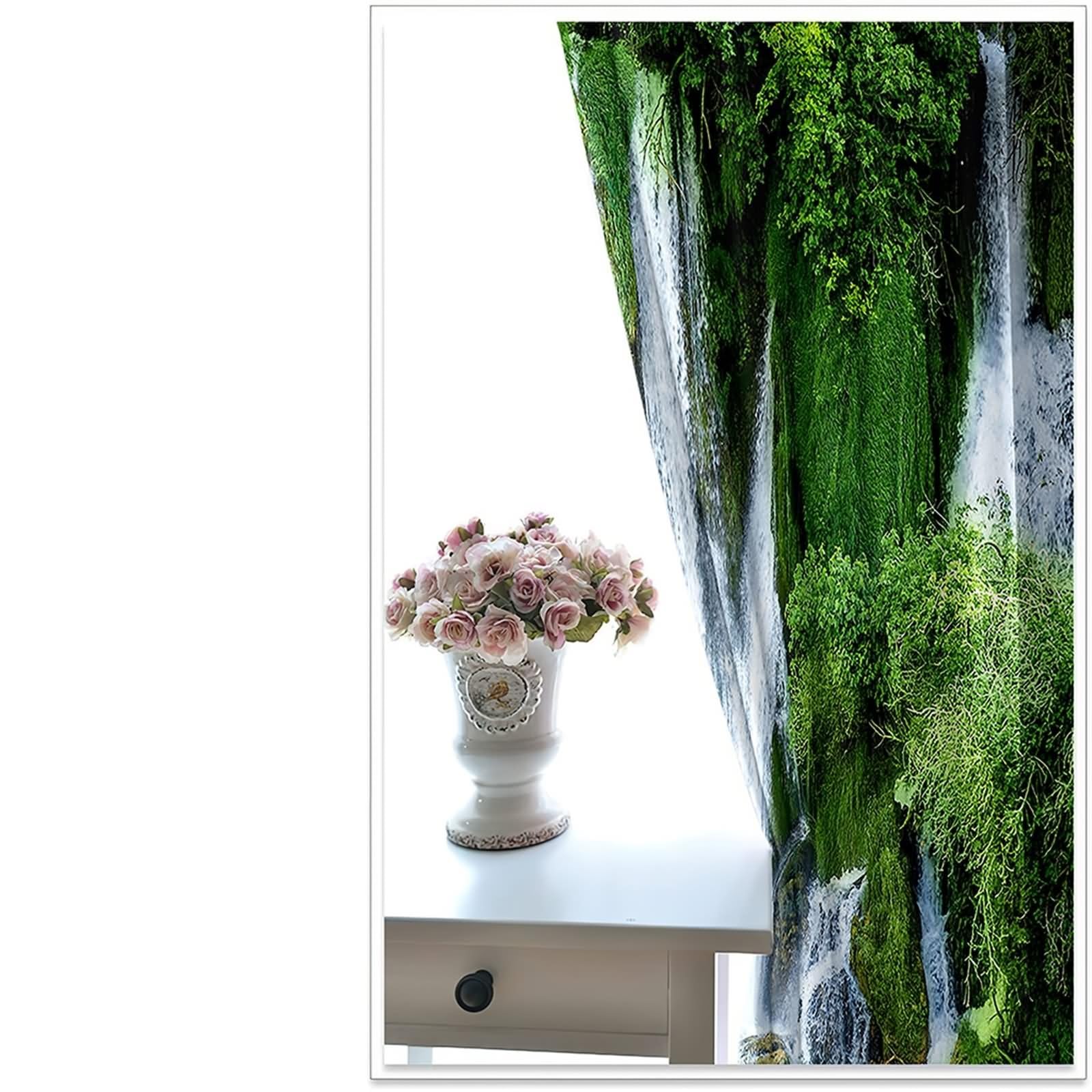 Vorhang Verdunkelung Reise, Küchengardinen Winter Grün Weiß Wasserfall Naturlandschaft Polyester 2er Set 488x274cm