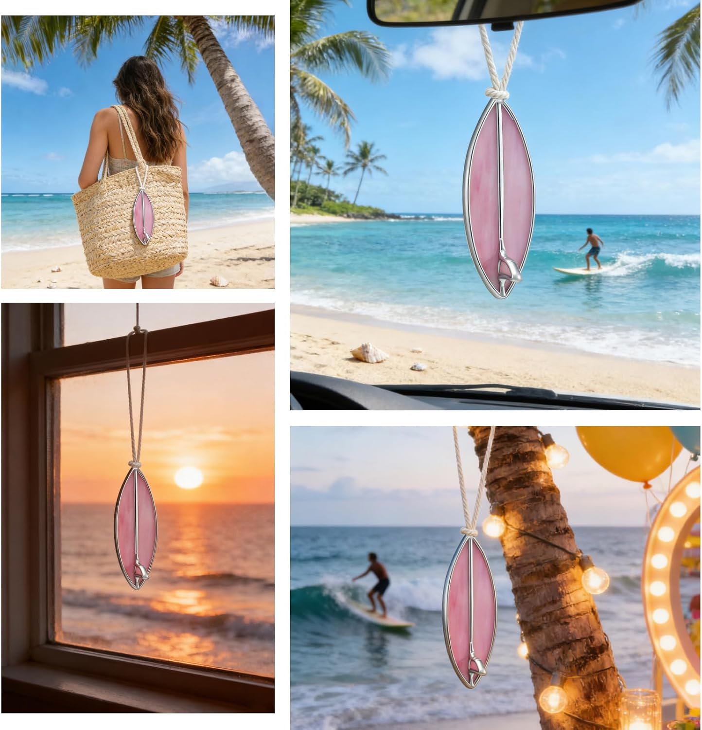 Surfboard Car Charm Beach Rear View Mirror Accessories Glass Ocean Decor image 3