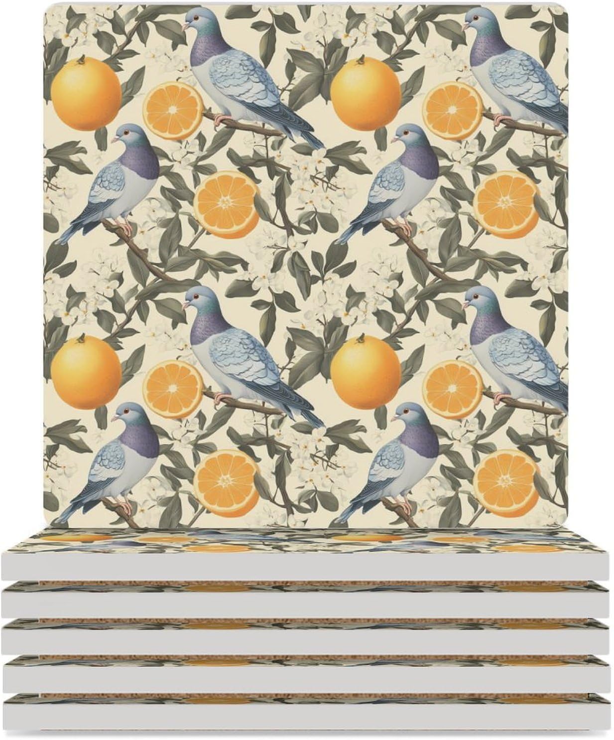 Pigeon Orange Fruit Ceramic Coasters Square Drinks Coaster Coffee Table Decor Table Coaster for Home Bar