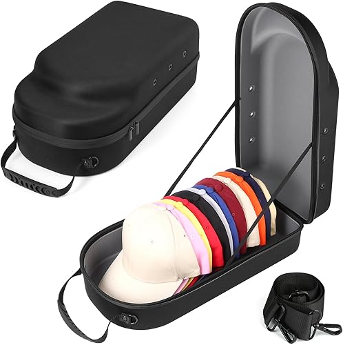 Miniatura 25 de Funda rígida para gorra de béisbol, funda de viaje con correa ajustable para el hombro, funda para 12 gorras de béisbol, perfecta para viajes y Negro