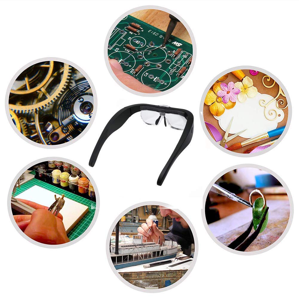 Loupe Frontale Lumineuse Avec Visière Intégrée - Zoom 1,5X À 5X Et 4 Lentilles Détachables - Lunettes Loupe Frontales Pour La Lecture, La Bijouterie, La Réparation De Montres Et D'Appareils Électroni