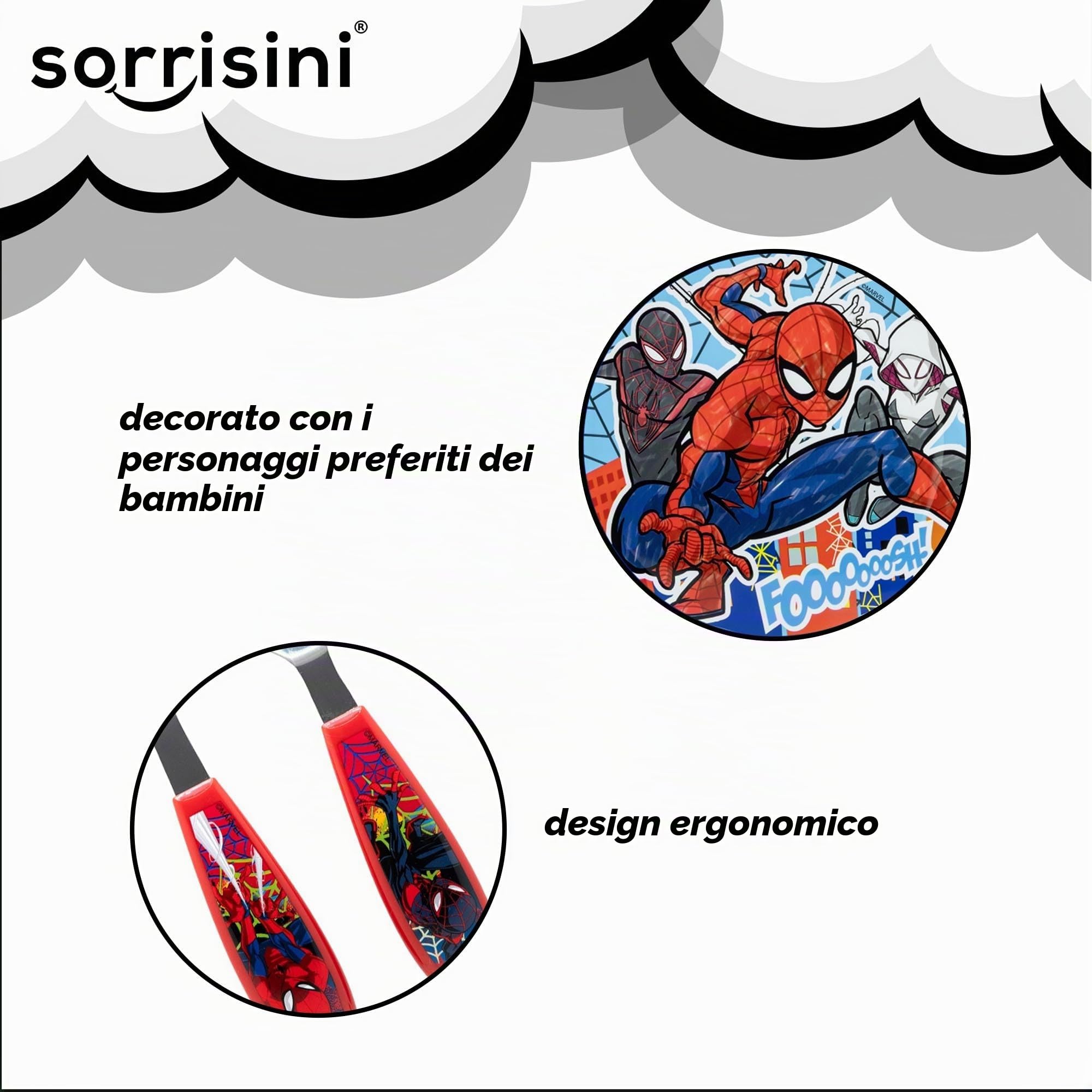 Set di Stoviglie Riutilizzabile per bambini, Set Piatti 3 Pezzi, Set stoviglie con Piatto, Posate in Acciaio Inox, Piatti in Plastica Adatti per Microonde, Spiderman