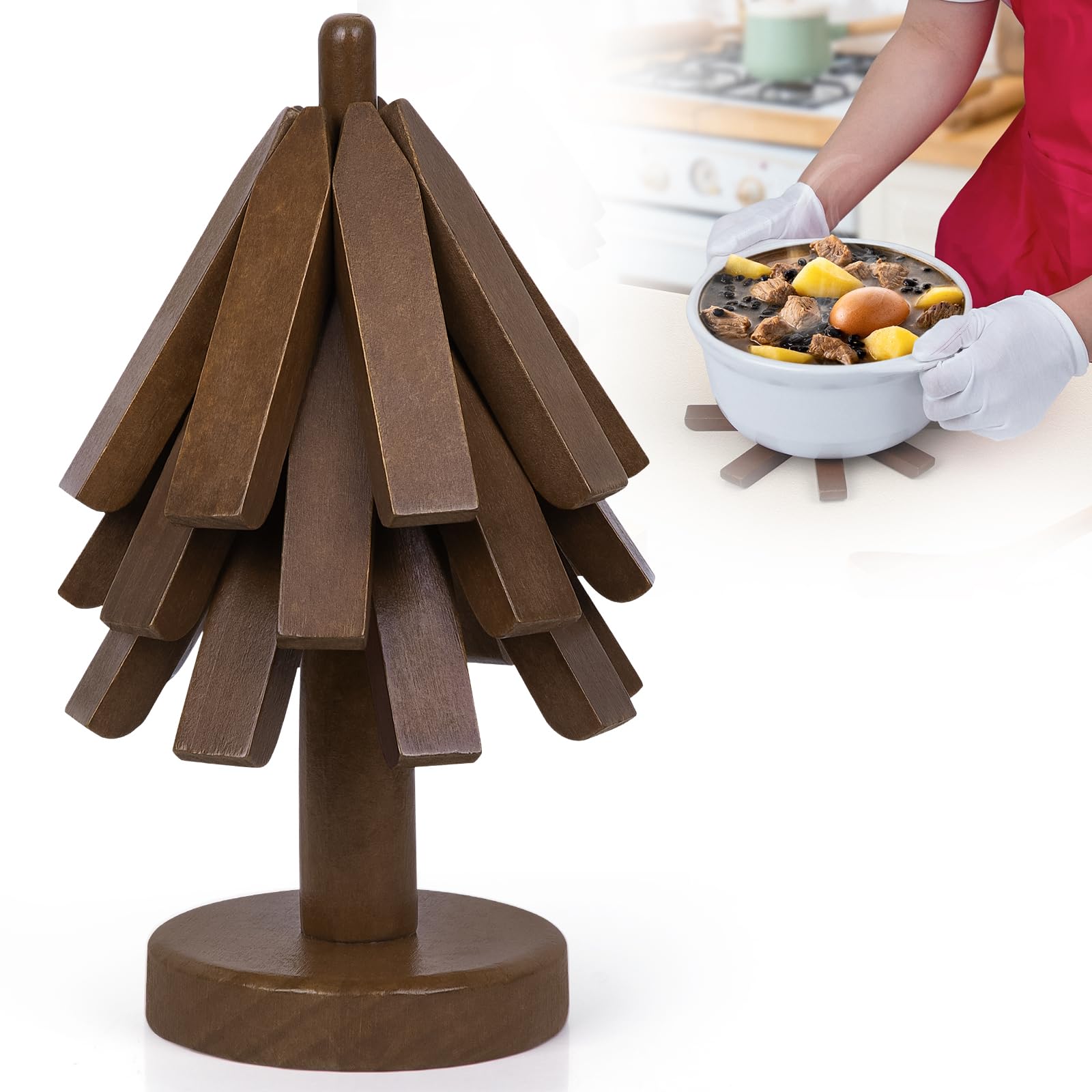 Tree Coasters - Wooden Set of 3 - Trivets for Hot Dishes - Heat Resistant Mat Potholders - Stylish Mats for Kitchen and Dining