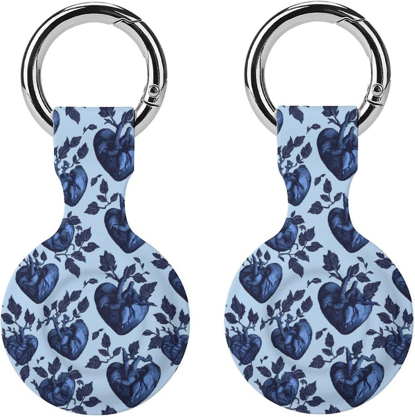 Dark Blue Heart Pattern Funny Cover Compatible with AirTag Case Protector GPS Tracker Holder with Keychain