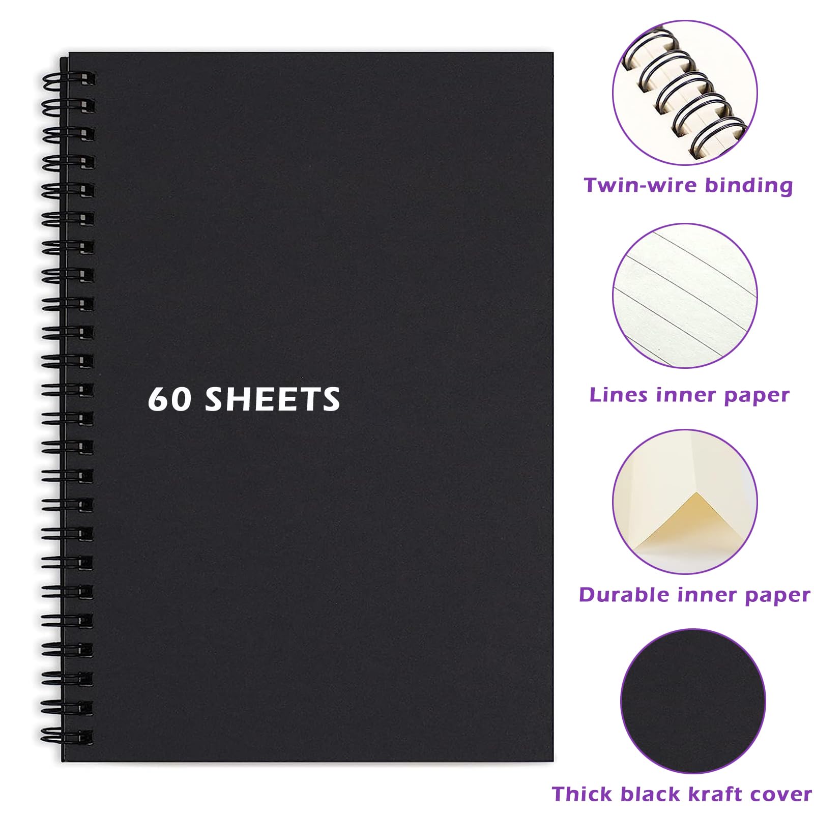PALUDO Lot de 4 Cahiers A5 Spirales Ligné Couverture Kraft 120 Pages