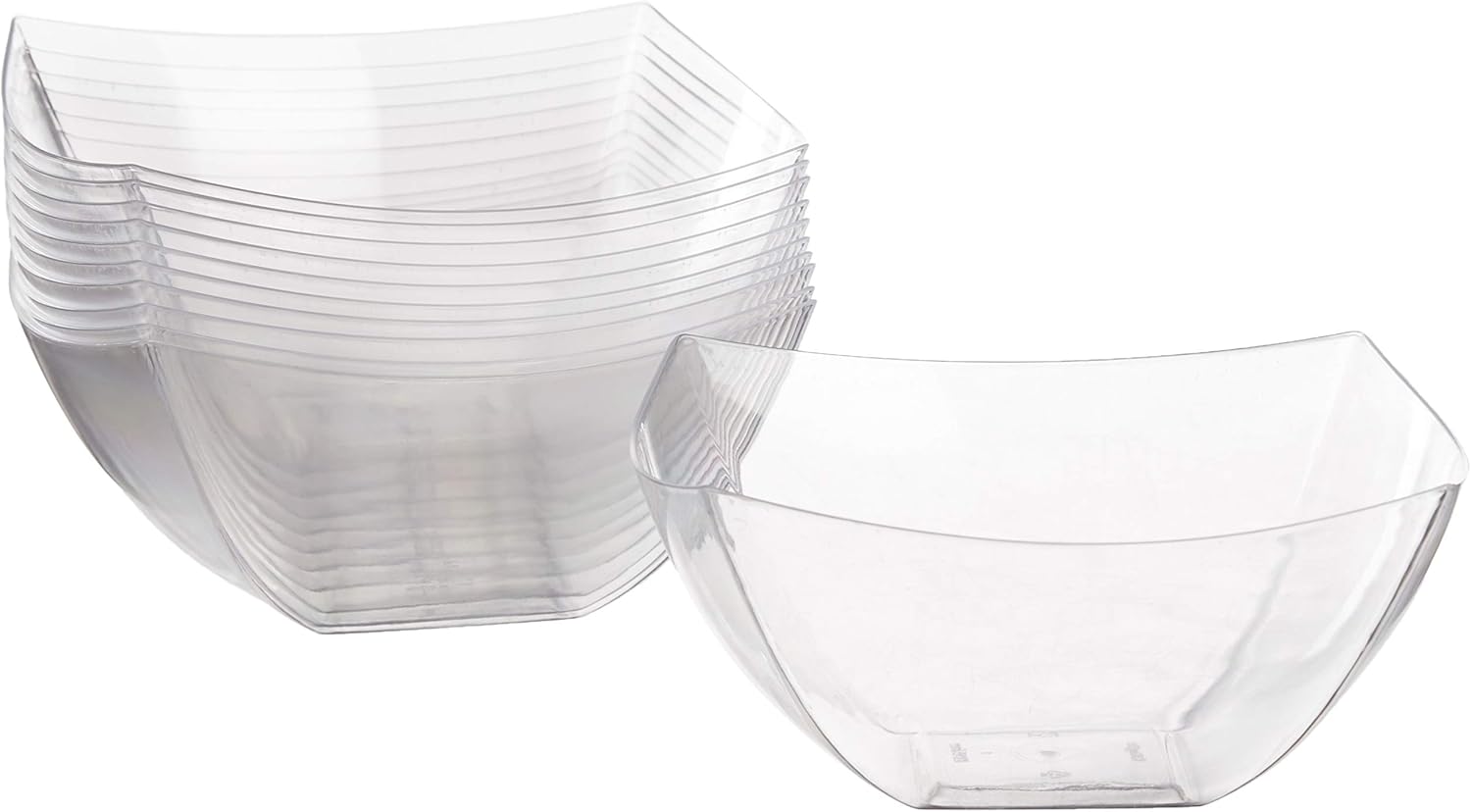 Fluted Square Plastic Bowls - 10 oz, Clear, 10 Pcs : Health & Household