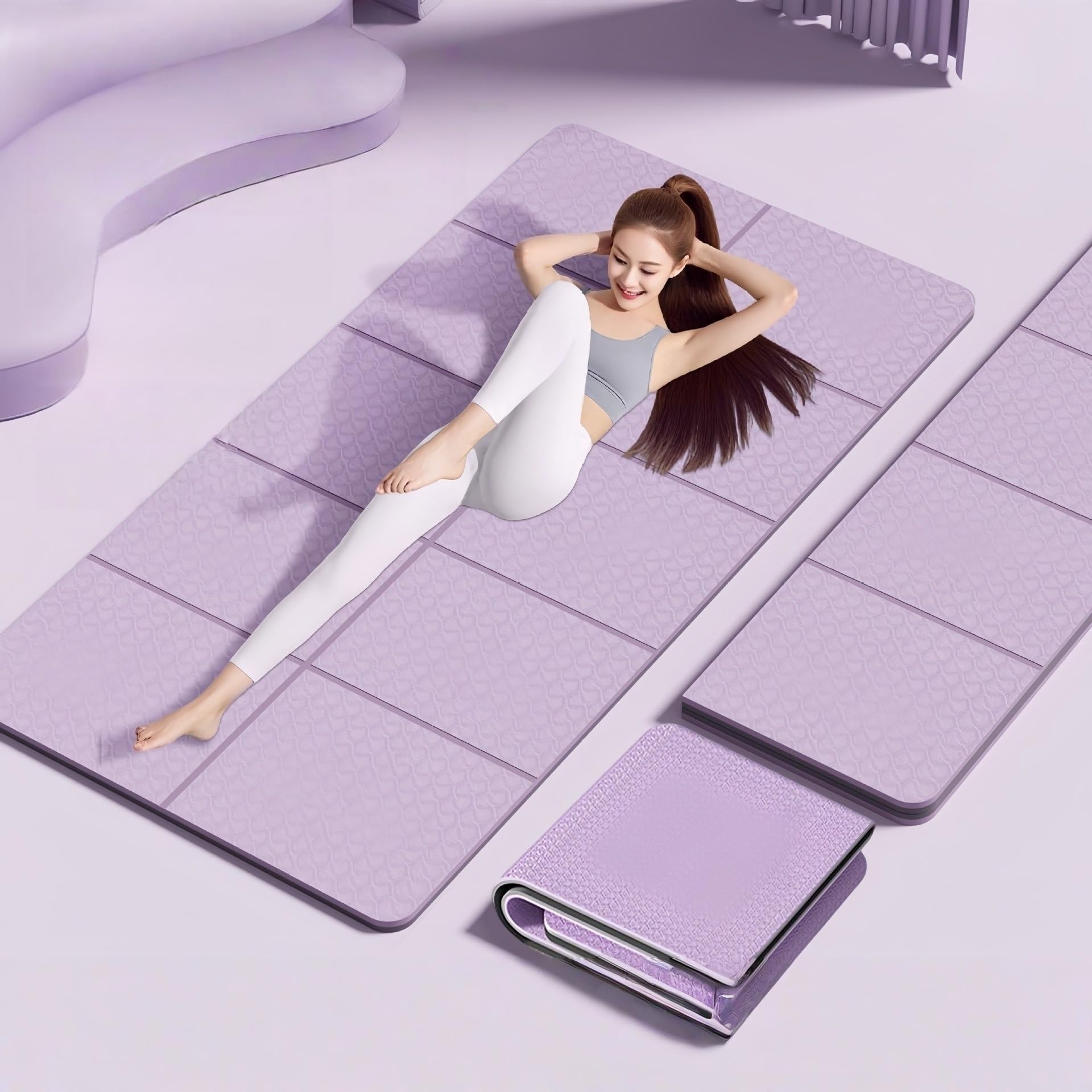 Esterilla de Yoga Plegable,Colchoneta Fitness Antideslizante de Alta Densidad & With Con Bolsa de Almacenamiento Women Men Exercise Mats for Home Gym para Ejercicio AeróBico Viajes