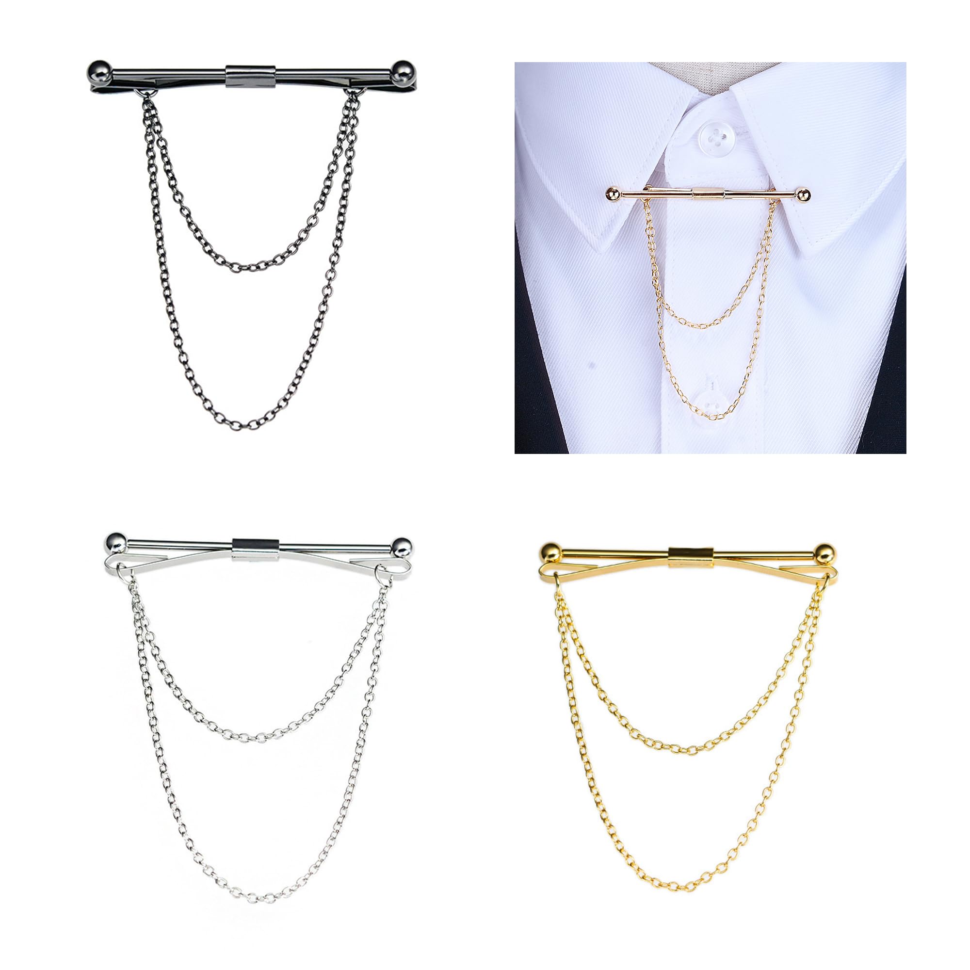 3 Pcs Fermacravatta A Clip Per Camicia,Clip Del Colletto Della Camicia,Spill Per Cravatta Da Uomo,Con Catenina,Accessori Per Abiti Da Uomo,Per Anniversario Di Matrimonio Affari Vita
