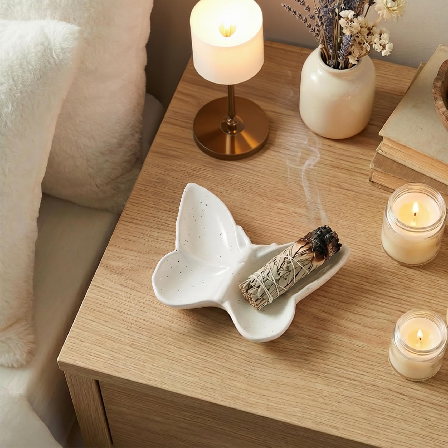 Porta incenso a forma di farfalla, realizzato a mano, in ceramica, per bastoncini di salvia e Palo Santo, bruciatore di incenso per zen, yoga, spa, meditazione, decorazione per la casa, regali