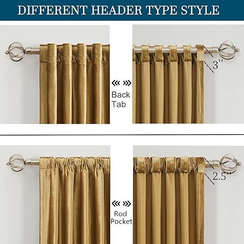 Miniatura 2 de PRIMROSE Juego de 2 paneles opacos de cortinas de terciopelo con trabillas traseras, 90 pulgadas de largo, para la sala, decoran ventana, con