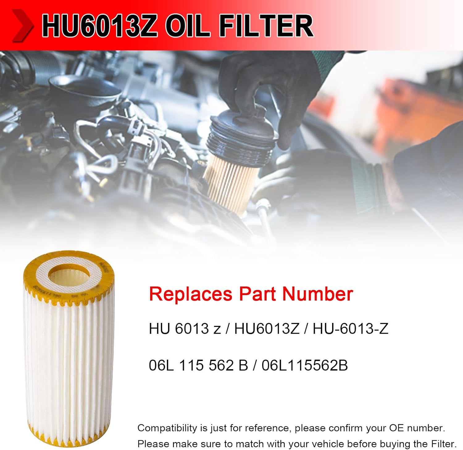 HU6013Z Engine Oil Filter Compatible with VW Golf Jetta Beetle Audi A3 A4 A6 S3 TT Quattro, Replaces # HU6013z 06L115562B, Pack of 16