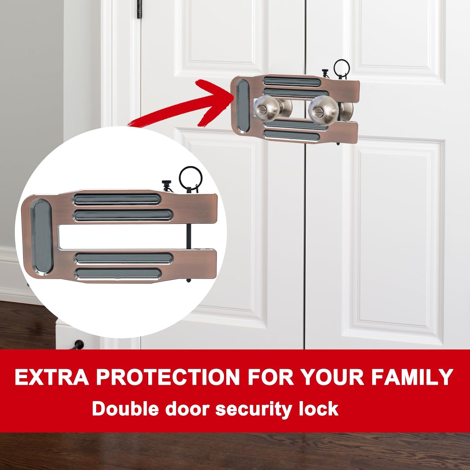 French Door Lock Childproof | Adjustable Double Door Reinforcement Lock for French Doors Home Security | Add High Security to Prevent Home Unauthorized Entry | Unibody Aluminum Construction