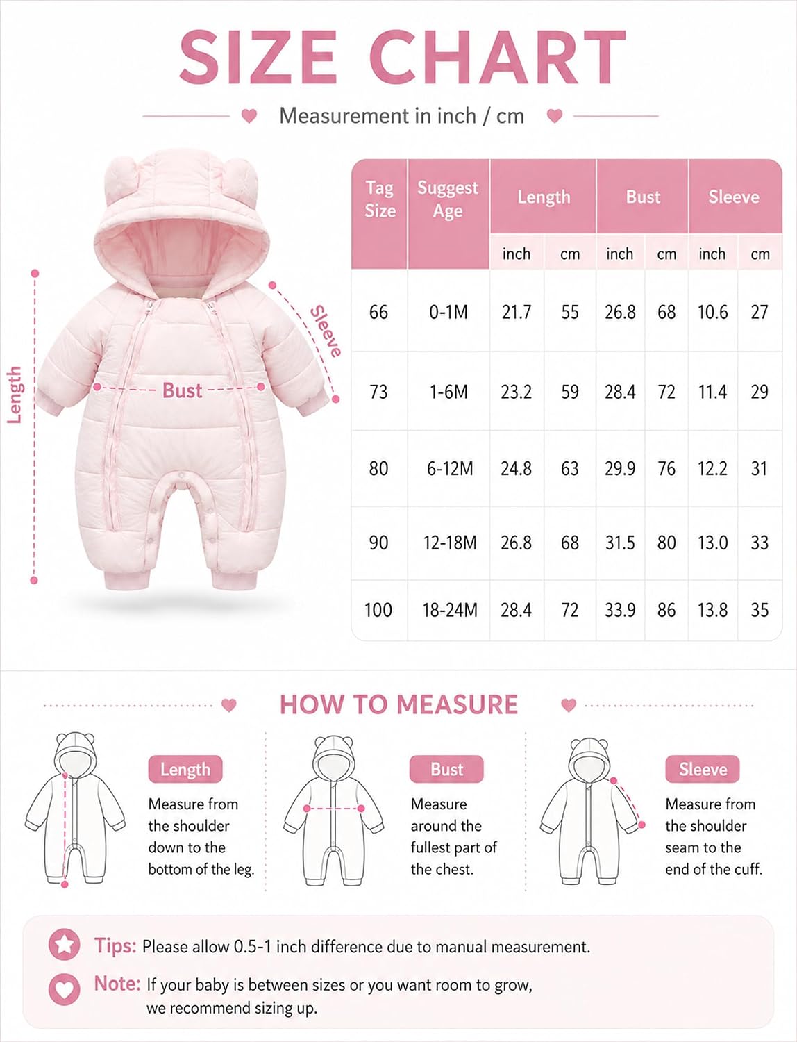 SEAUR Baby Boys Girls Winter warm Snowsuit Toddler Cute Bear-Ear Hood Jumpsuit Romper Overcoat for Newborn