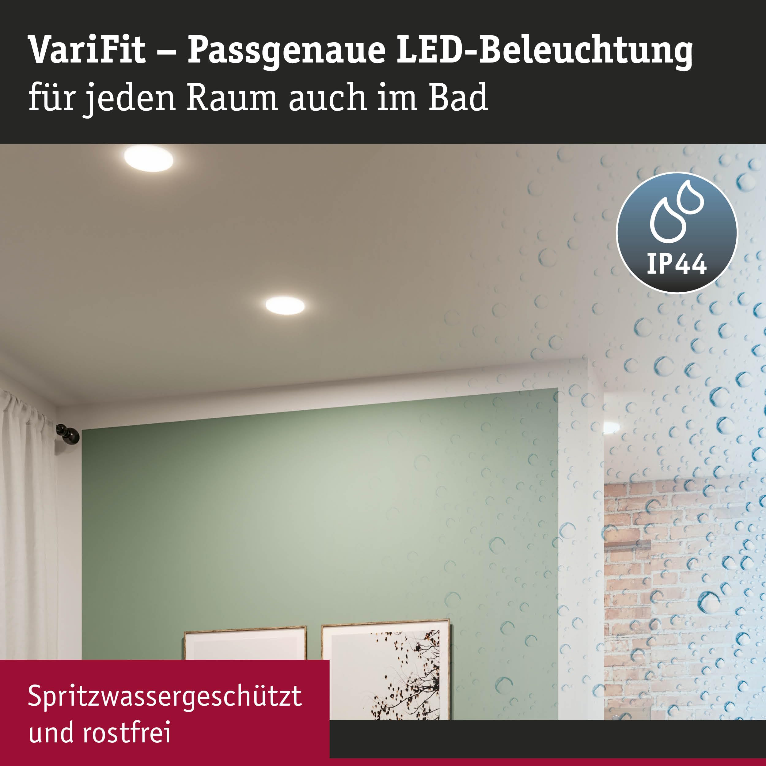 Pauleen Paulmann 93063 Pannello LED Lampada da Incasso Veluna VariFit IP44 dimmerabile su 3 Livelli 185mm Tondo 1x17 Watt plafoniera Satinato plastica 3000 K 17 W, Chrome Matt, Ø