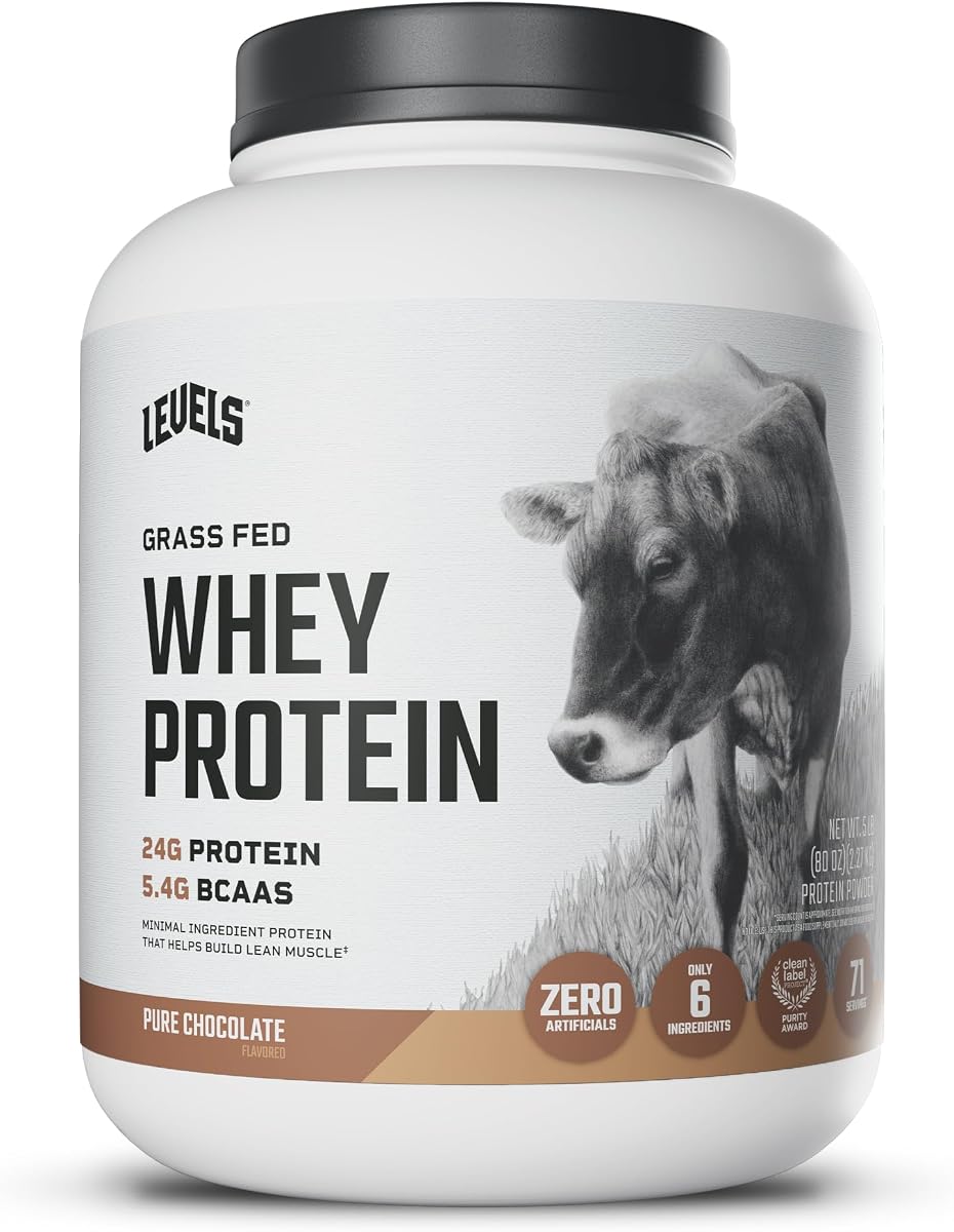 Levels Proteína de suero en polvo, sin ingredientes artificiales, chocolate puro, 5 libras | 24 g de proteína, 5,4 g de BCAA, ingredientes limpios, lácteos sin hormonas, sin rellenos, sin azúcar añadido, sin basura