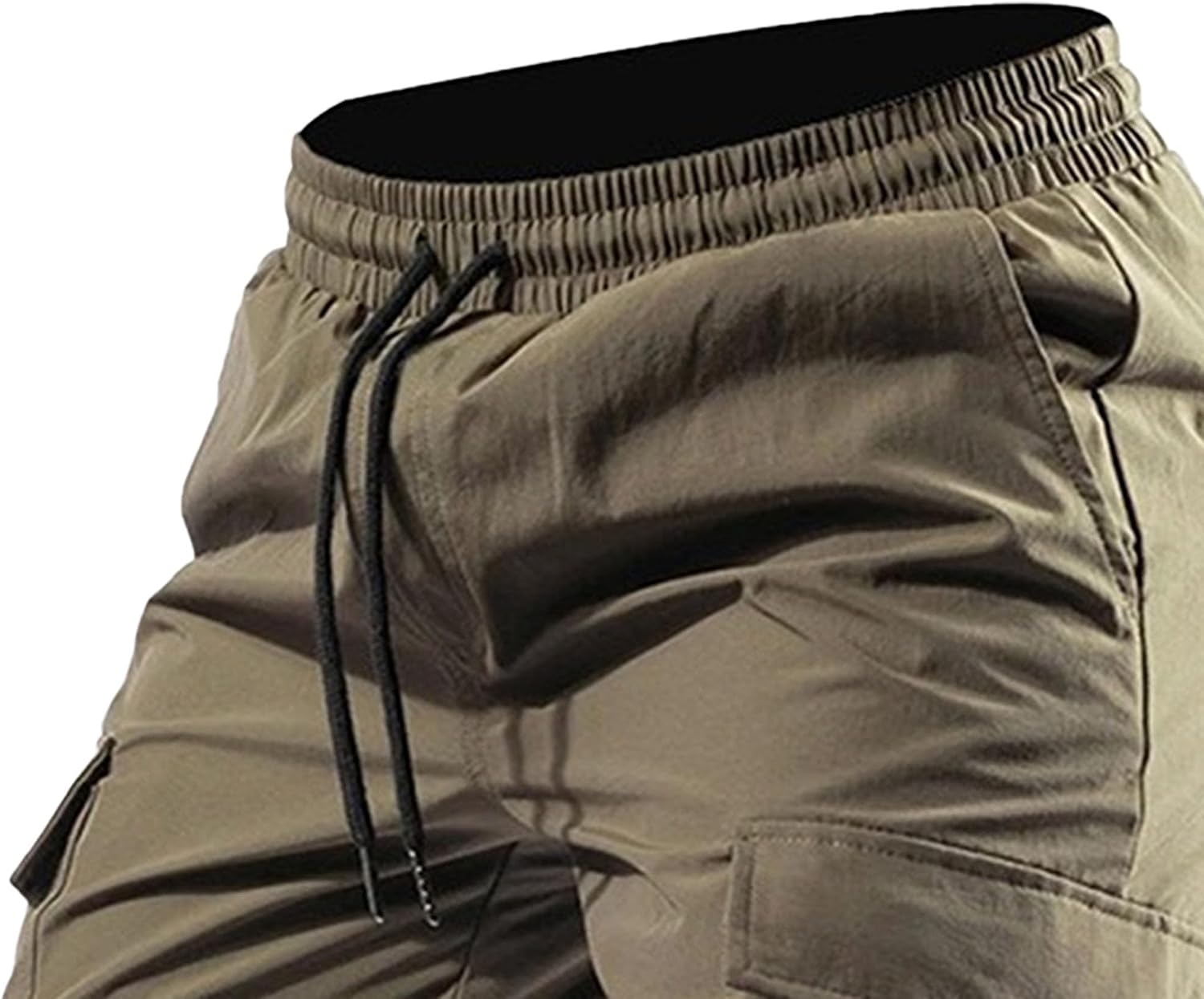 Men's Stylish Drawstring Outdoor Cargo Pants Relaxed Fit Work Tapered Pants Lightweight Elastic Waist Trousers