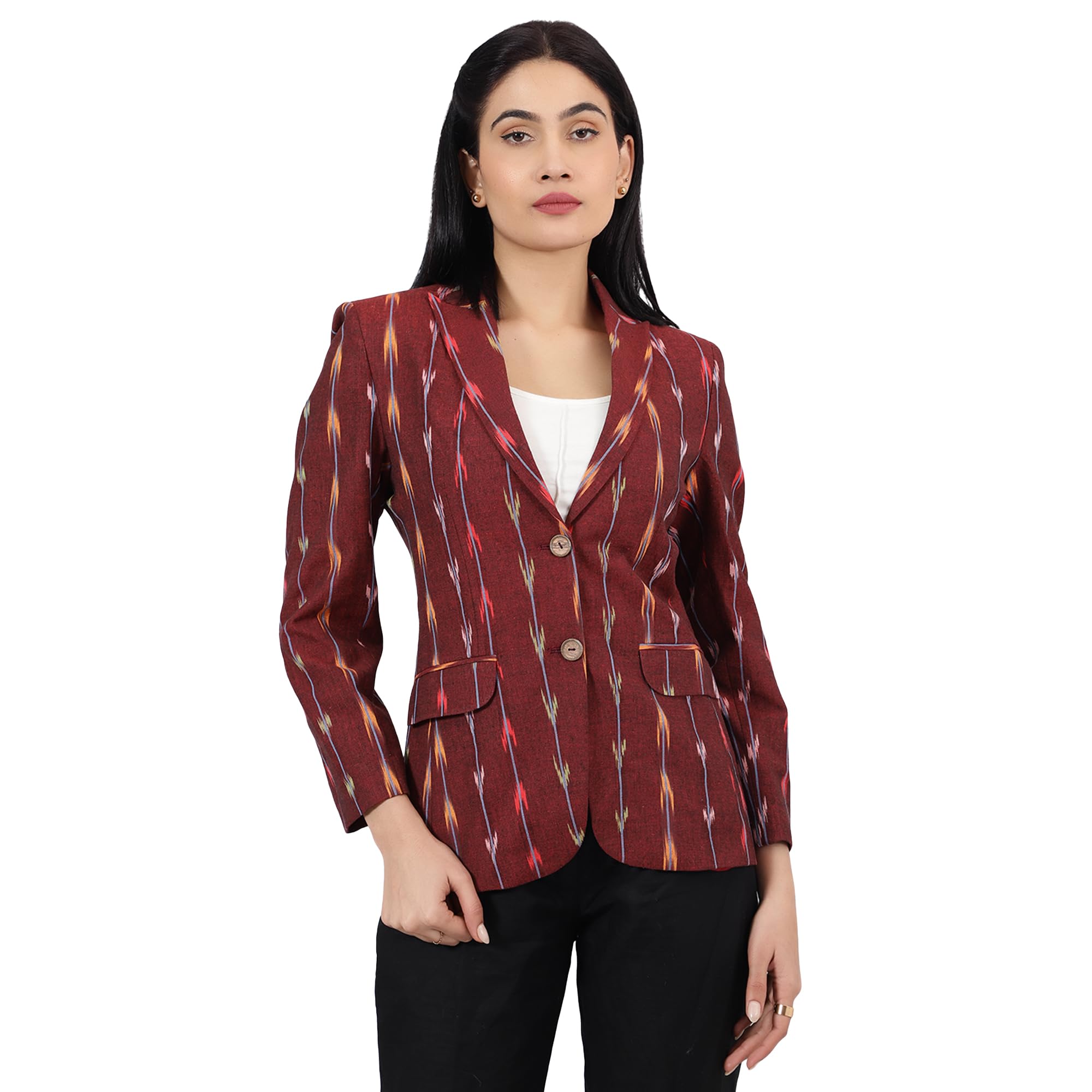 Womens Ikat Red Cotton Blazer-picture-41