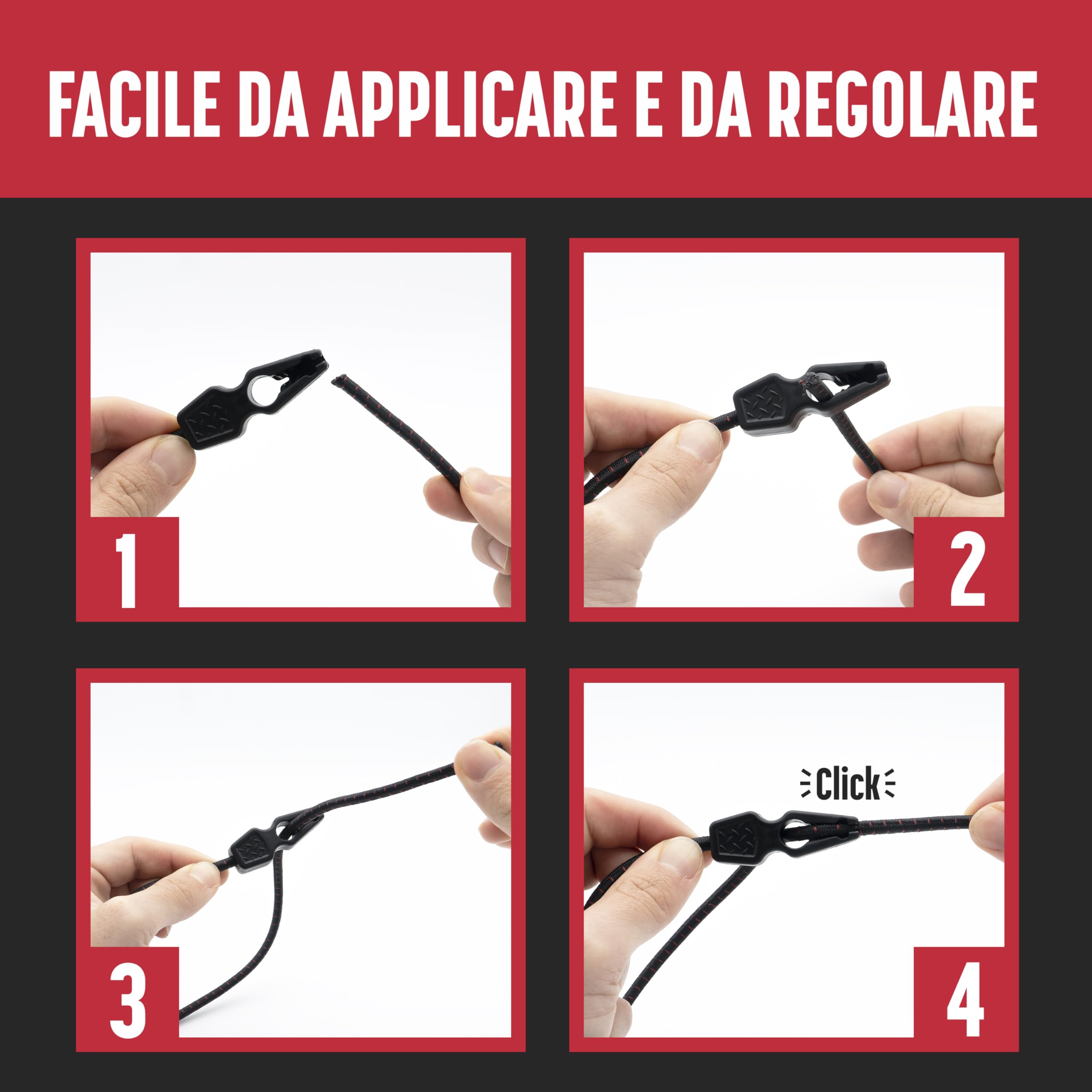 Magma 4 Cavi Elastici per Cartello Carichi Sporgenti 50cm Portabici Bici Moto Ganci Fissaggio