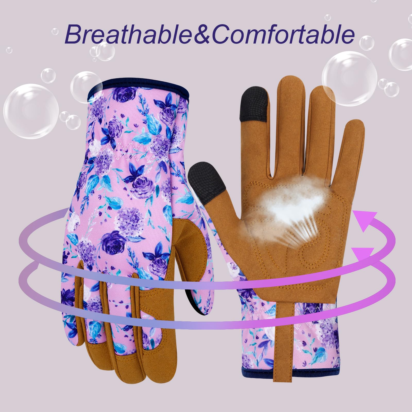 Guantes de jardinería de cuero para mujer, guantes de jardín a prueba de espinas, diseño de pantalla táctil, guantes de trabajo resistentes para plantar, cavar, podar, girasol negro