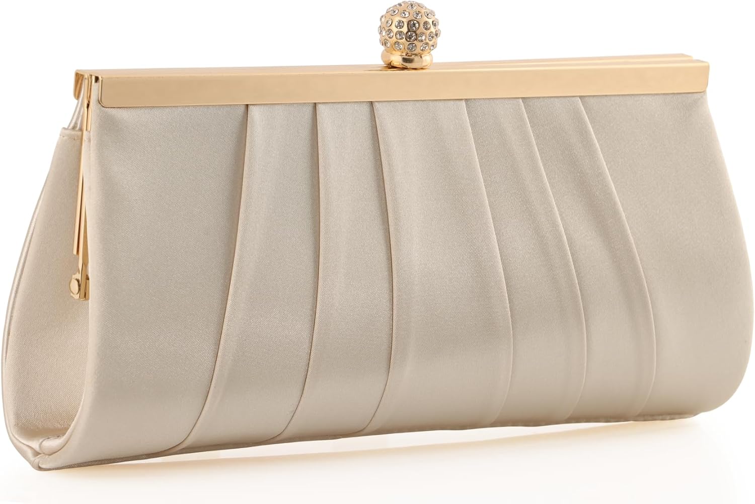 MOJISOLO Women's Evening Clutch Bag with Sparkling Crystal Buckle, Pleated Satin, Detachable Chain Strap for Wedding