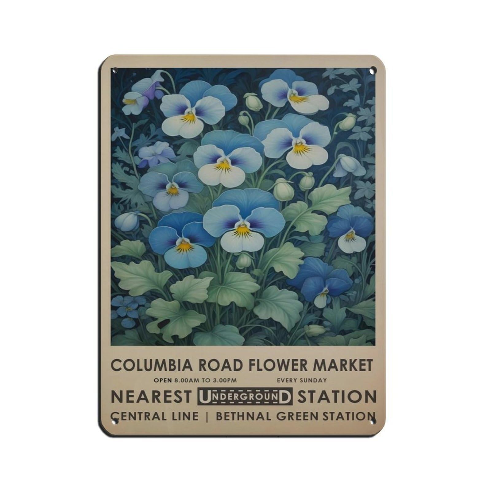 Columbia Road Flower Market,London Flower Market Retro Poster Metal Tin Sign Chic Art Retro Iron Painting Bar People Cave Cafe Family Garage Poster Wall Decoration 12x16inch(30x40cm)