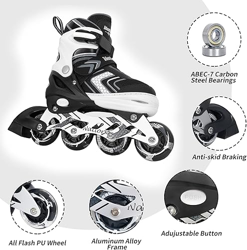 Miniatura 4 de Nattork - Patines en línea ajustables para niños y niñas con ruedas de luz completa, patines en línea seguros y duraderos, patines para