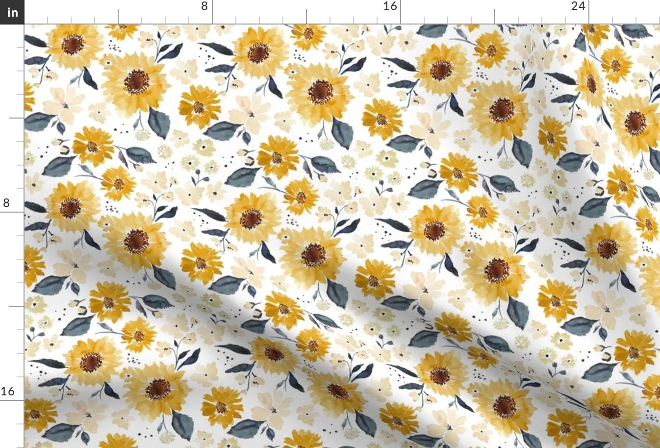 Spoonflower Fabric - Summer Sunflower Autumn Mustard Gold Fall Watercolor Floral Printed on Upholstery Velvet Fabric Fat Quarter - Upholstery Home Decor Bottomweight Apparel