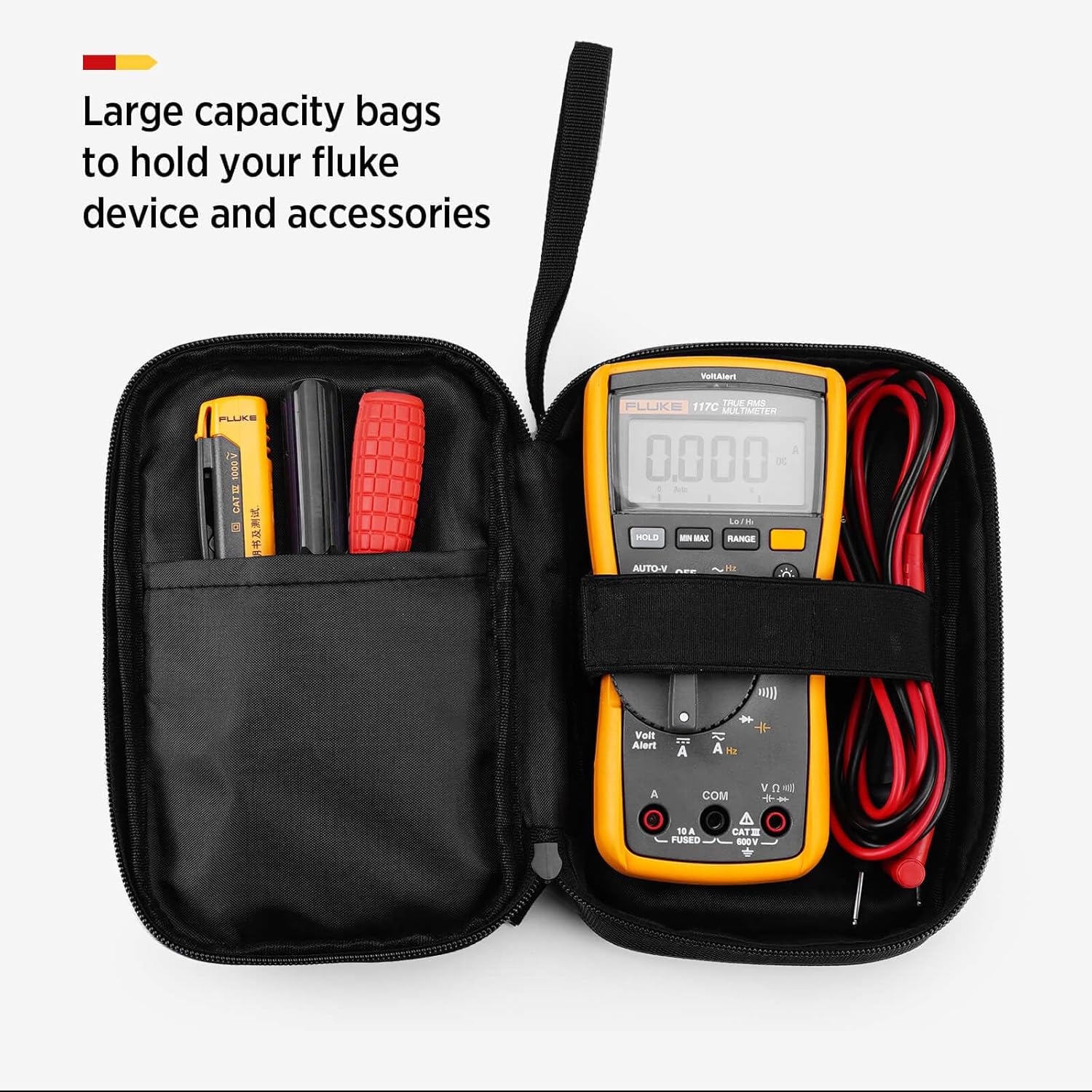 KingSung Zippered Soft Tool Carrying Case for Fluke 117/116/115/114/113 Digital Multimeter 62 Max and Many More, with Smooth Zipper and Thick Wrist Strap, Built-in Shock-Proof Cotton, Double-Layer