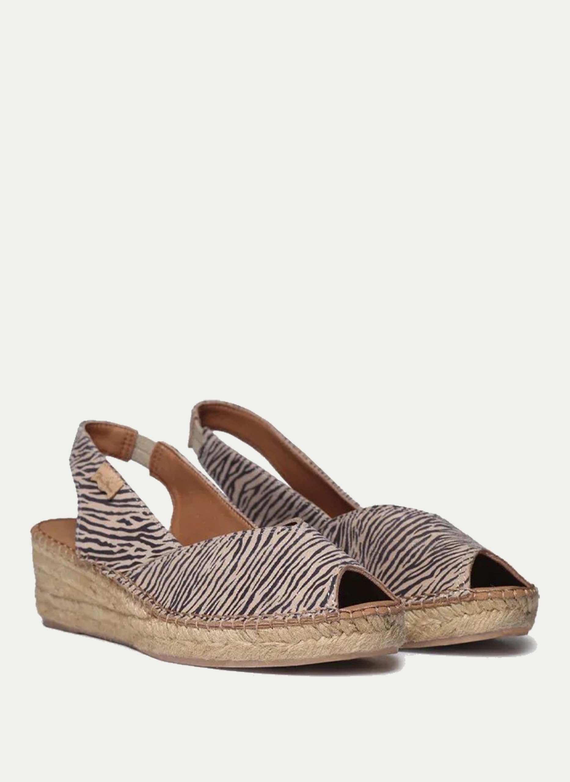 TONI PONS - Sandalia de pala,piel,cuña y plataforma de esparto,alpargatas,cebra,animal print,espadril para: Mujer
