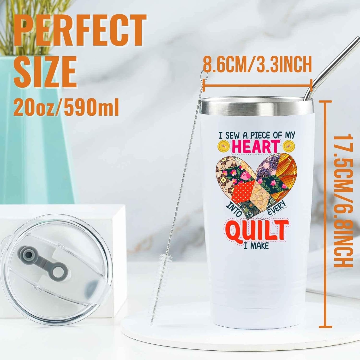Onebttl Funny Quilting Gifts for Quilters & Women, 20oz Stainless Steel Insulated Travel Mug, Perfect Gifts for Sewing Knitting Seamstress for Birthday & Christmas - Quilt I Make - Image 5