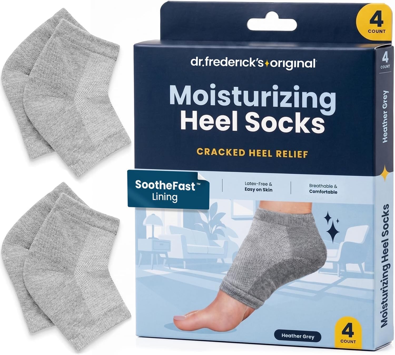 Dr. Frederick's Original Moisturizing Heel Socks for Dry Cracked Heels Treatment - Infused with Olive Oil, Jojoba Oil and Vitamin E - 2 Pairs - Self Care Gifts for Women & Men - Original Formula