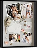 Vista 13 de QDSSDECO Marco de caja de sombra de 10 x 10 pulgadas con tablero de lino y vidrio real, vitrina de madera, escaparate profundo para colgar fotos