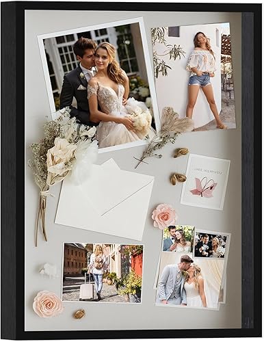 Miniatura 13 de QDSSDECO Marco de caja de sombra de 10 x 10 pulgadas con tablero de lino y vidrio real, vitrina de madera, escaparate profundo para colgar fotos