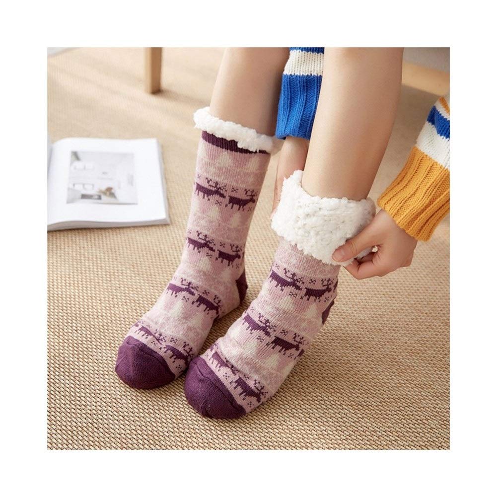 Chaussettes en coton épais violettes taille E antidérapantes pour femme
