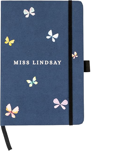 Stickerscape Personalised Butterflies Heart Notebook (Blue) | Gift for School Teacher, Friend Or Family Member | A5 Lined Hardback | Recycled Paper