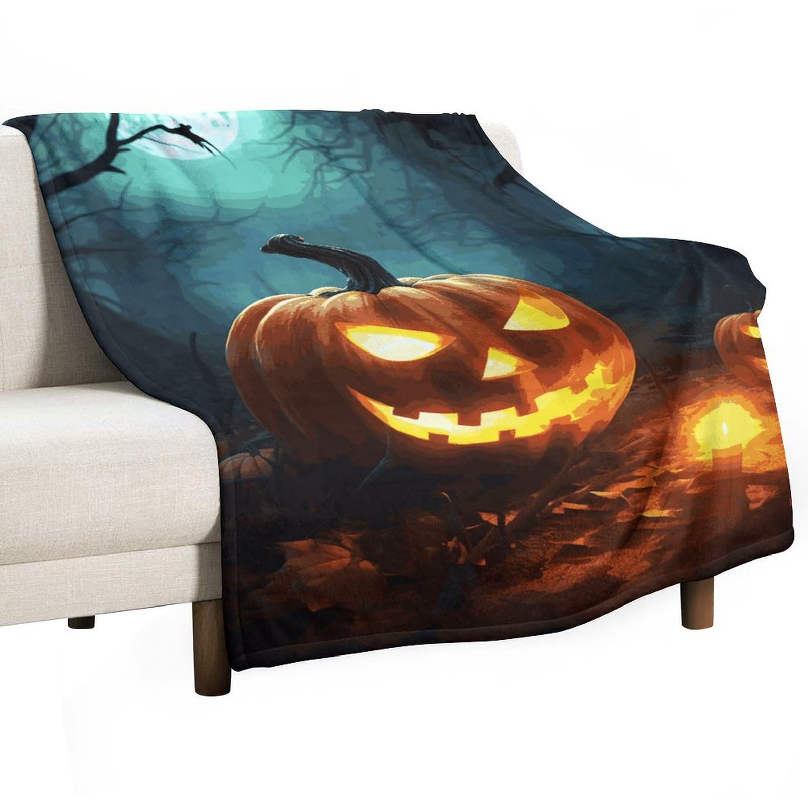 Couverture flanelle citrouilles Happy Halloween plaid doux léger lit canapé