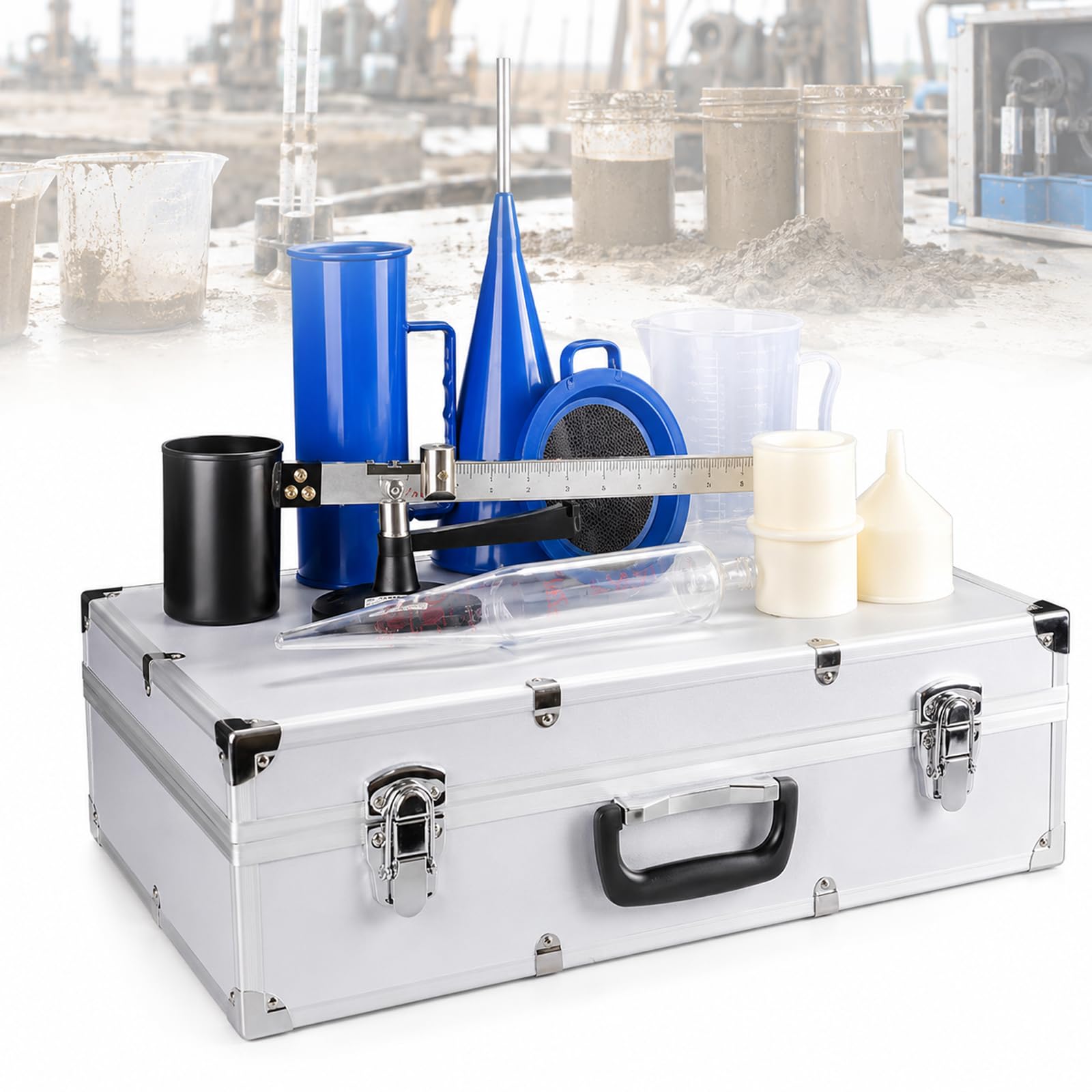YIYIRAN Portable Mud Viscometer Kit, 3-Piece Slurry Tester, Corrosion-Resistant Materials, with Aluminum Box, Viscometer, Hydrometer, Sand Content, Drilling Fluid Testing Kit, for Field and Lab Use