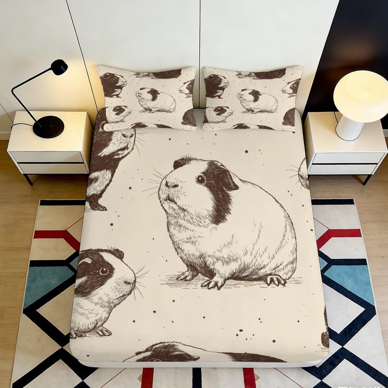 3D Printed Guinea Pig Fitted Sheet Microfiber Non-Slip Deep Pocket Bedroom Bedding Guinea Pig Mattress Fitted Cover Washable Full Wrap for Adults Teens 200x200x25cm 90x200x25cm