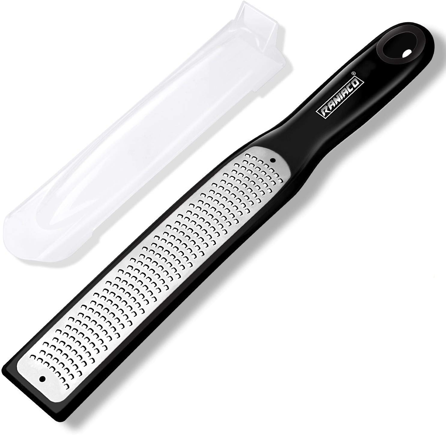 Lemon Zester, Raniaco Grater Zester for Kitchen Ginger Garlic Nutmeg Citrus Garlic Orange Chocolate Vegetables Fruits, Razor-Sharp Stainless Steel Blade + Protective Cover (Black)